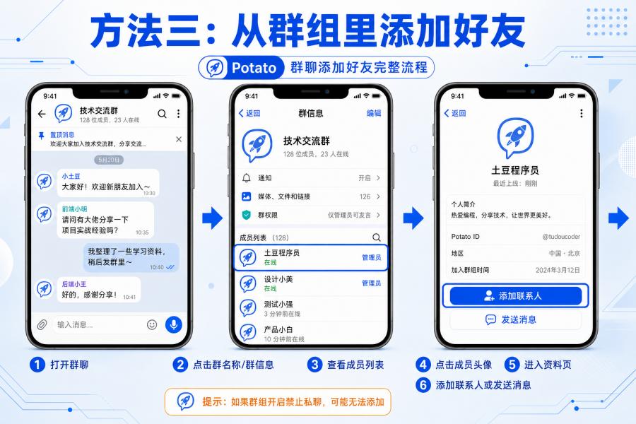 Potato 群成员资料页添加好友