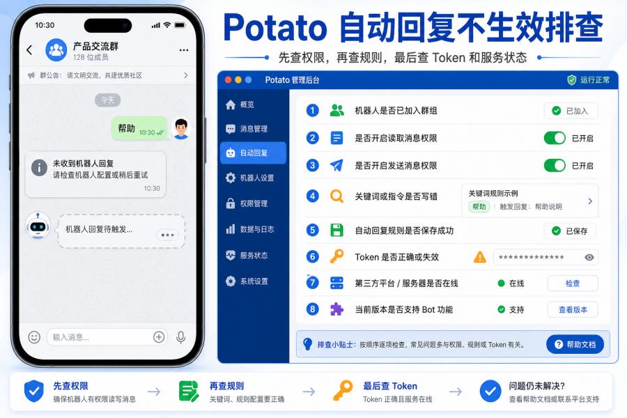 Potato 自动回复不生效排查步骤