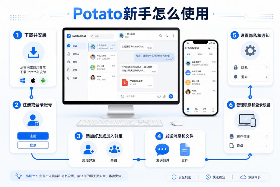 Potato Chat 新手使用步骤示意