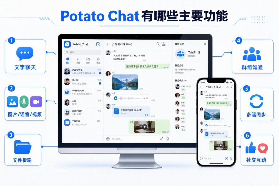 Potato Chat 社交互动功能界面